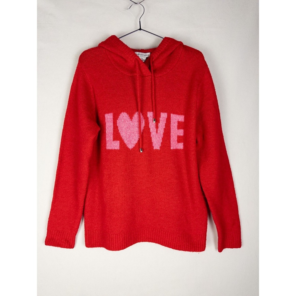 Cupcakes and Cashmere Anthropologie Hoodie Womens M Red Love Heart Pullover